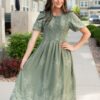 Alyanna Deep Sage Embroidered Dress