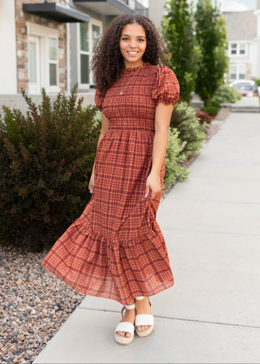 Alyssa Brick Red Plaid Dress