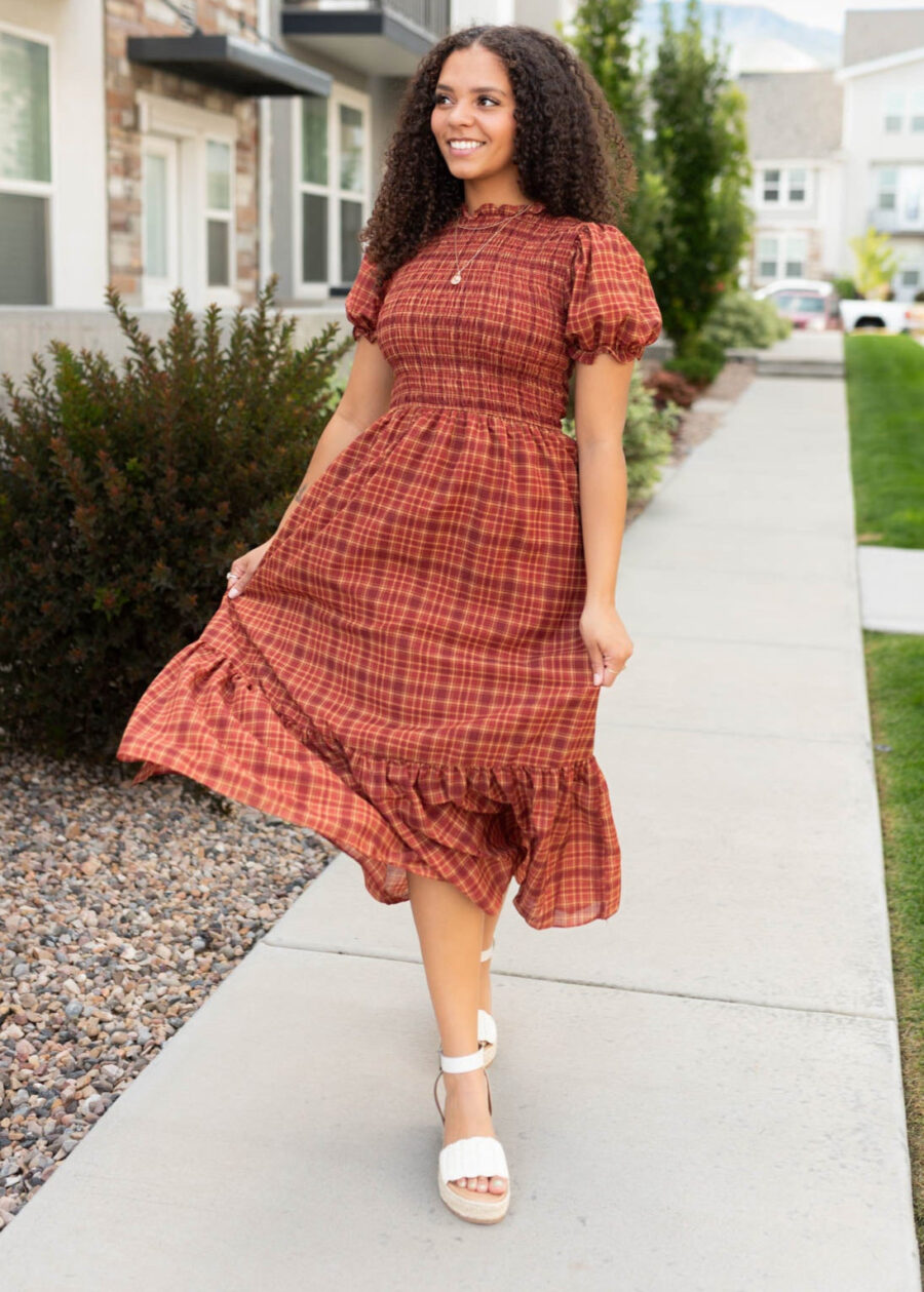 Alyssa Brick Red Plaid Dress