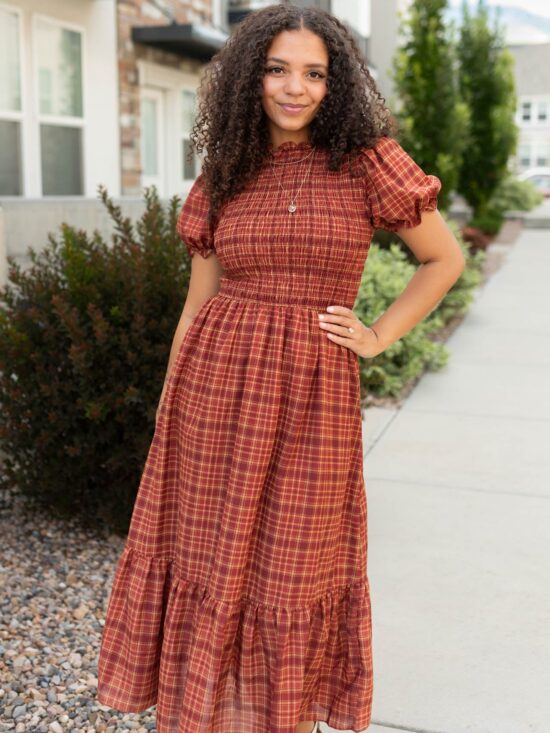 Alyssa Brick Red Plaid Dress