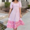 Amaiah Pink Stripe Eyelet Dress