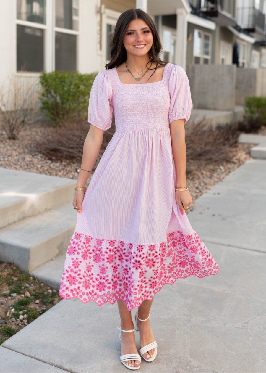 Amaiah Pink Stripe Eyelet Dress