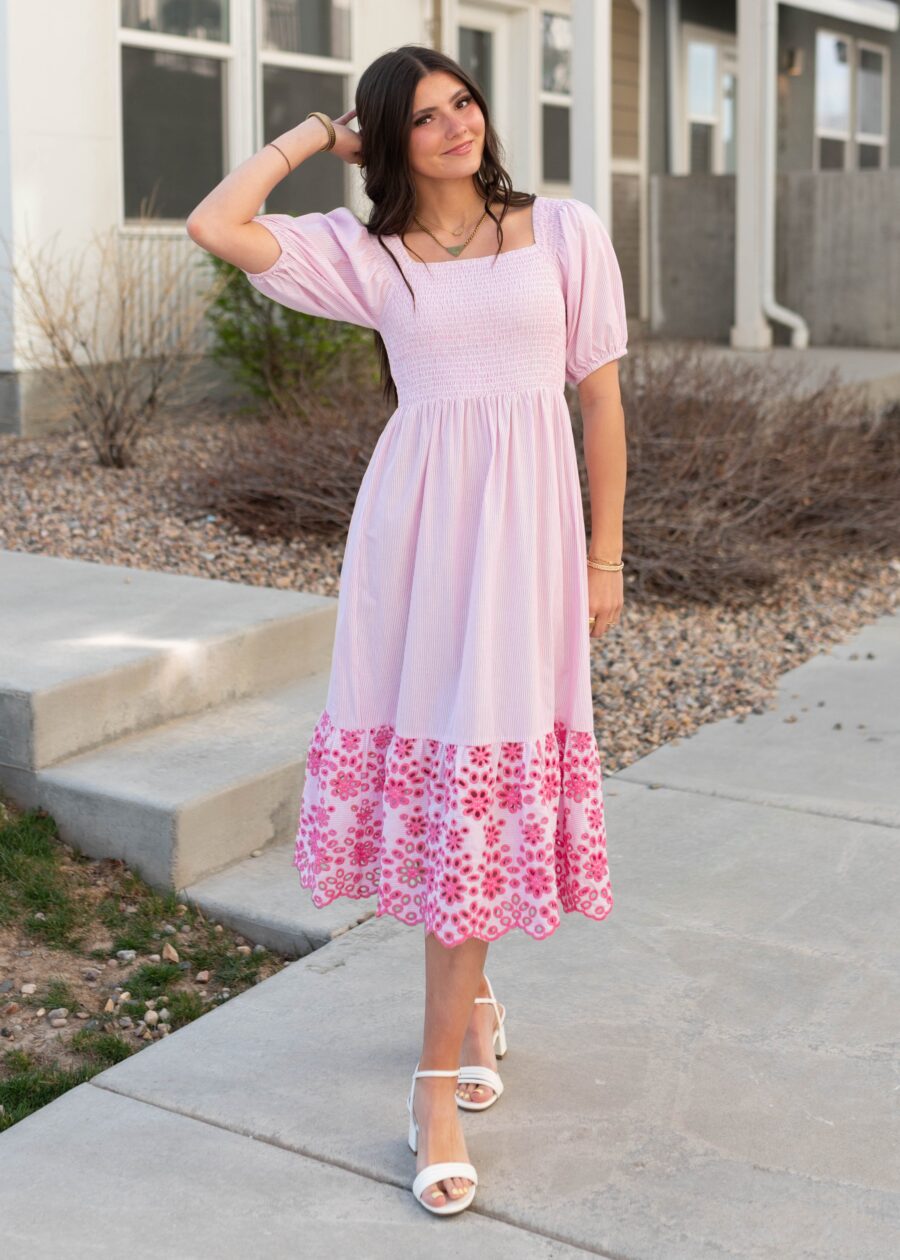 Amaiah Pink Stripe Eyelet Dress