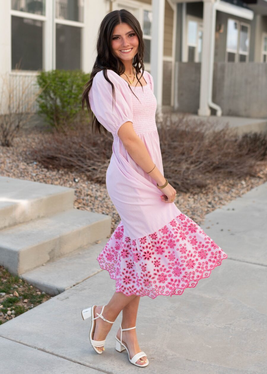 Amaiah Pink Stripe Eyelet Dress
