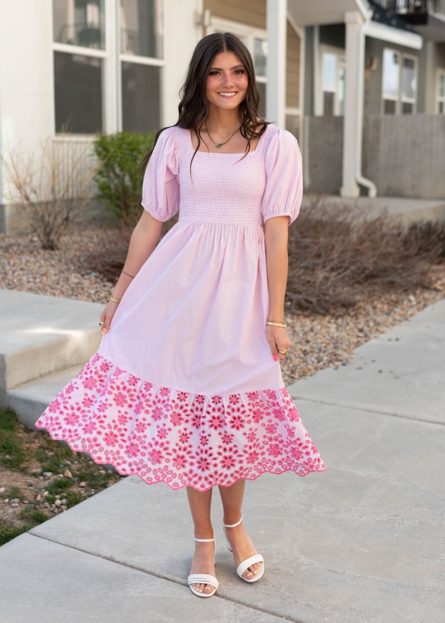 Amaiah Pink Stripe Eyelet Dress