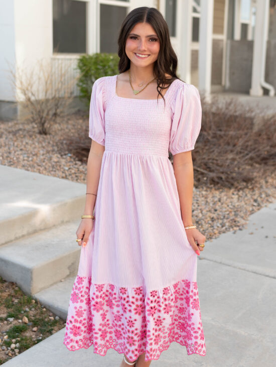 Amaiah Pink Stripe Eyelet Dress