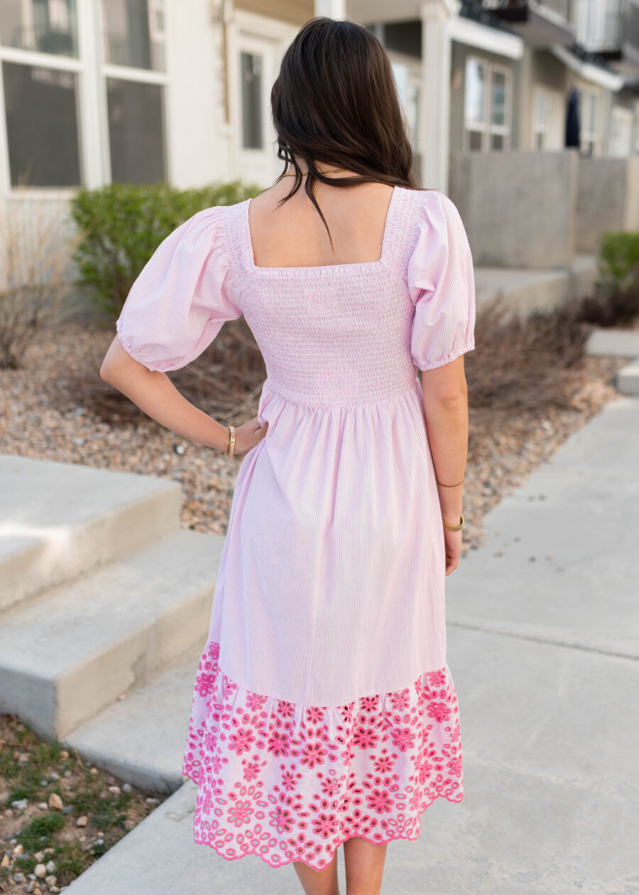 Amaiah Pink Stripe Eyelet Dress