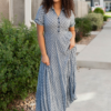 Amberly Navy Pattern Tiered Dress