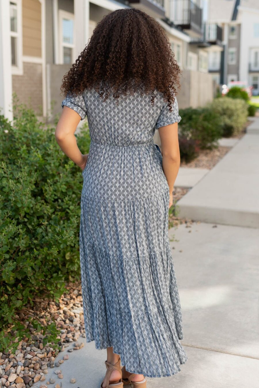 Amberly Navy Pattern Tiered Dress