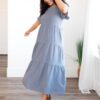 Analicia Blue Gauze Tiered Dress