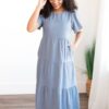 Analicia Blue Gauze Tiered Dress