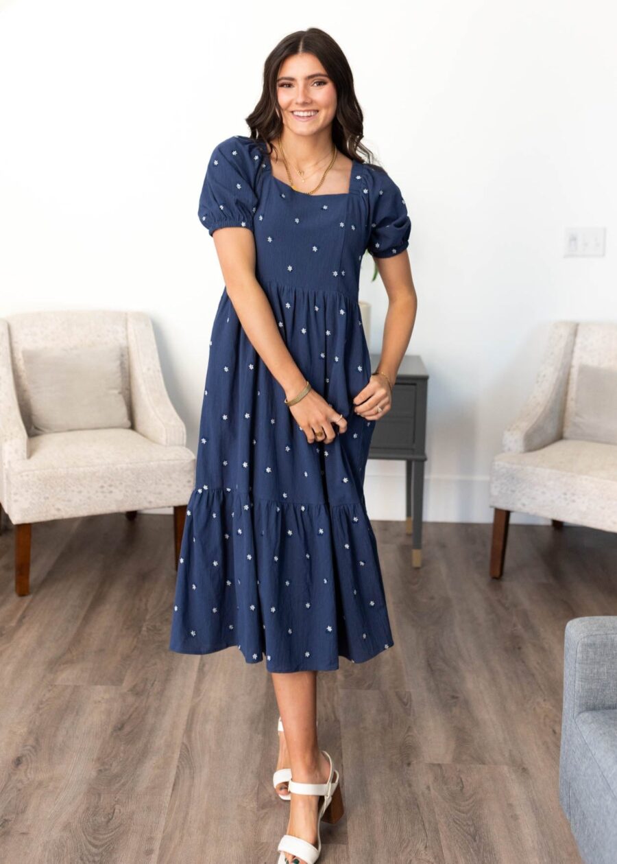 Analynne Navy Embroidered Floral Dress