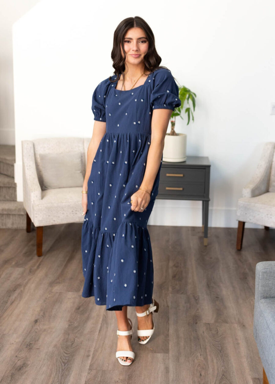 Analynne Navy Embroidered Floral Dress