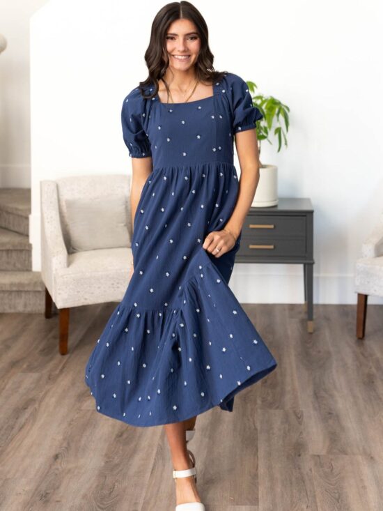 Analynne Navy Embroidered Floral Dress