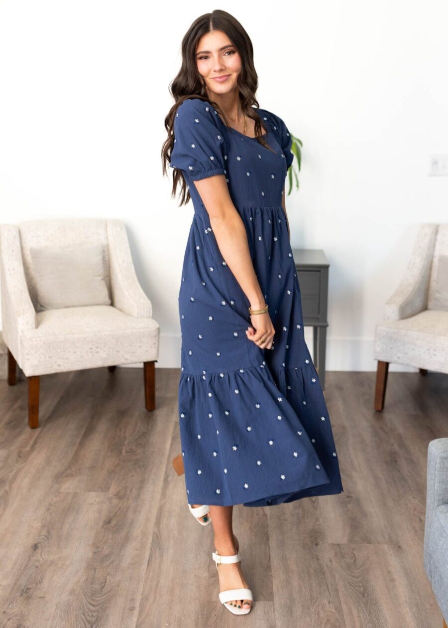 Analynne Navy Embroidered Floral Dress