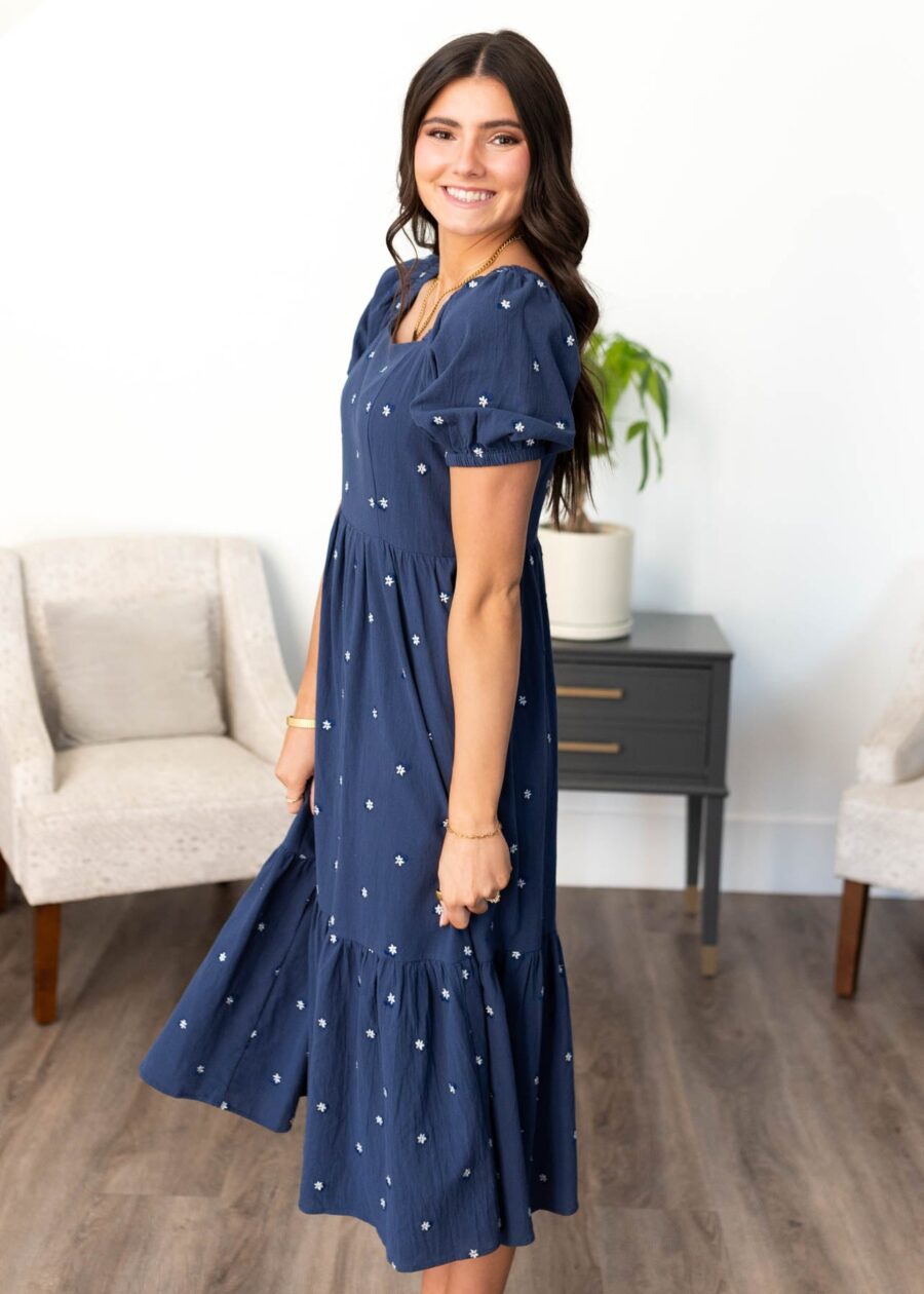Analynne Navy Embroidered Floral Dress