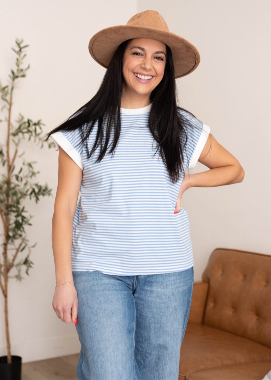 Angela Bright Blue Striped Top