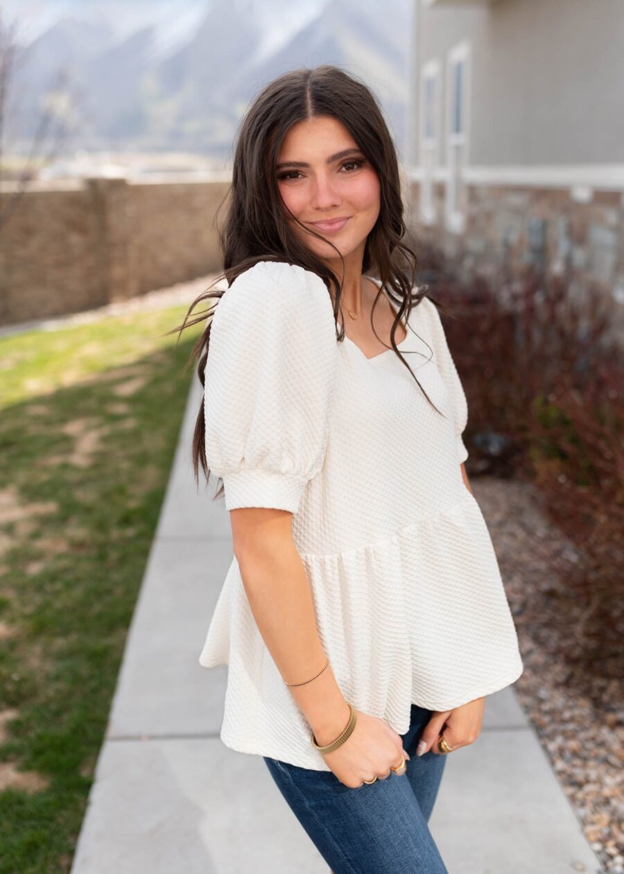 Angelina Cream Ruffle Top