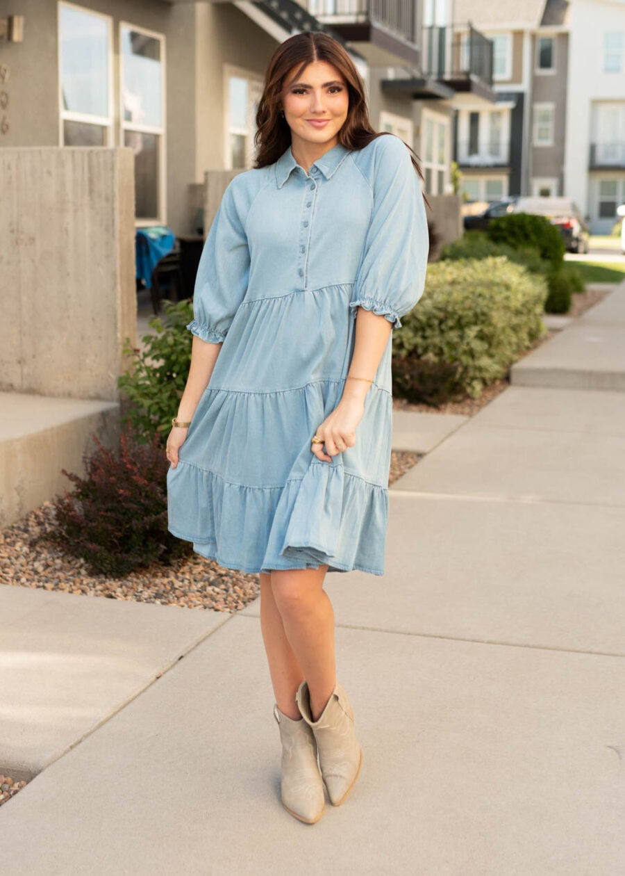 Anna Chambray Tiered Dress