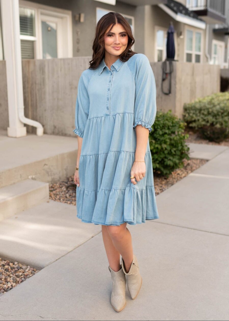 Anna Chambray Tiered Dress