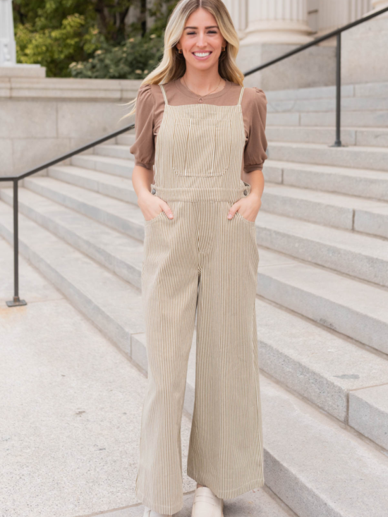 Annalynne Olive Stripe Overalls