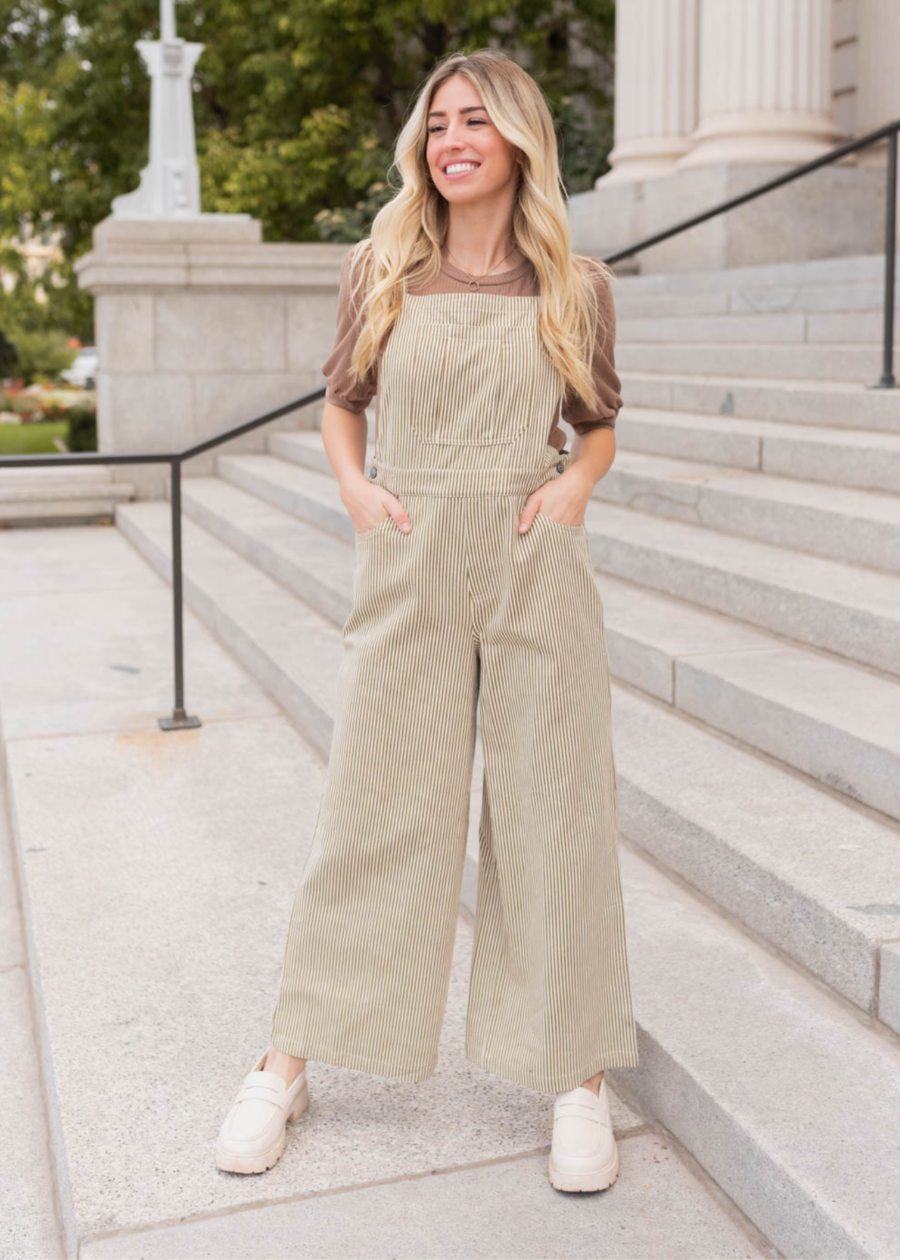 Annalynne Olive Stripe Overalls