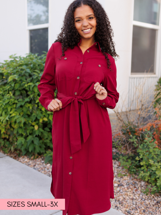Anne Burgundy Button Up Dress