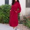 Anne Burgundy Button Up Dress
