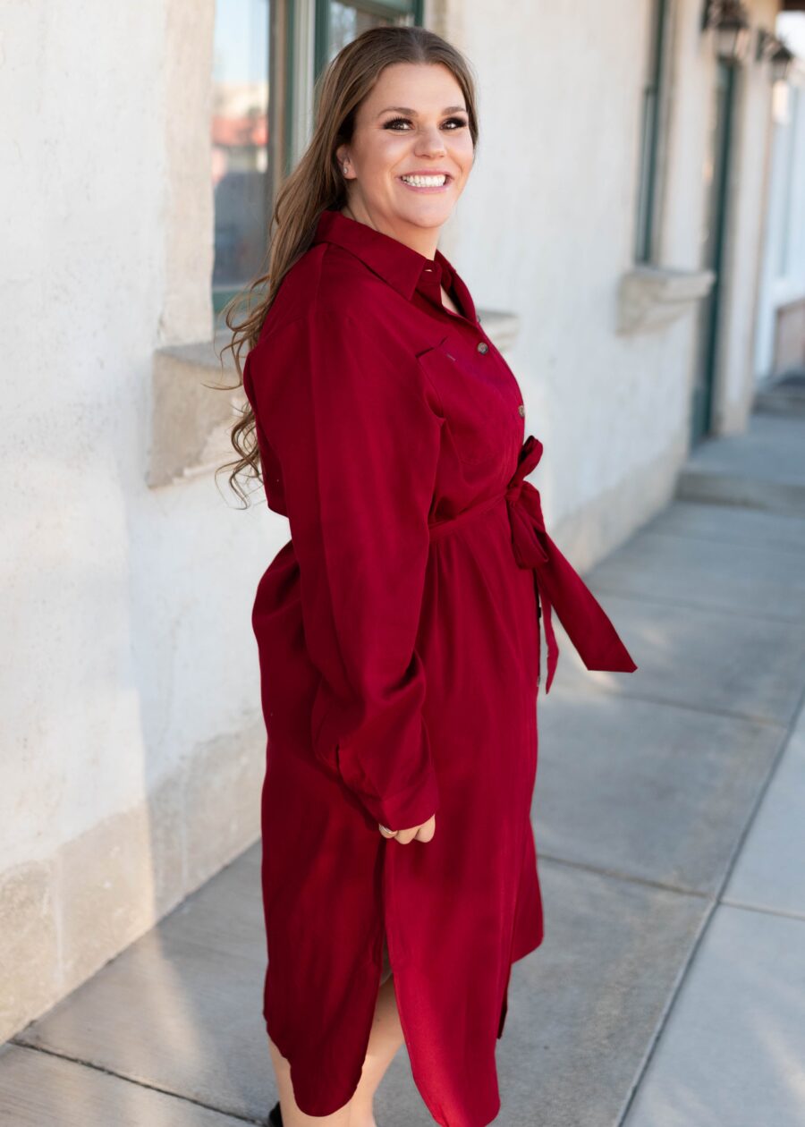 Anne Burgundy Button Up Dress