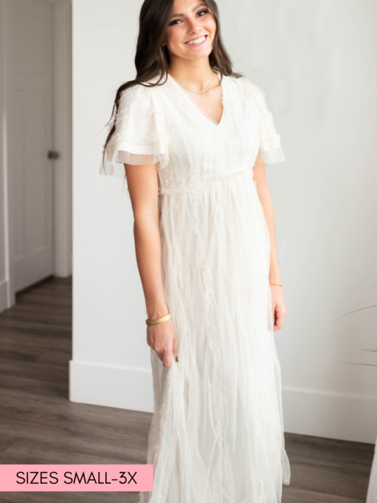 Arabella Cream Sheer Ruffle Dress