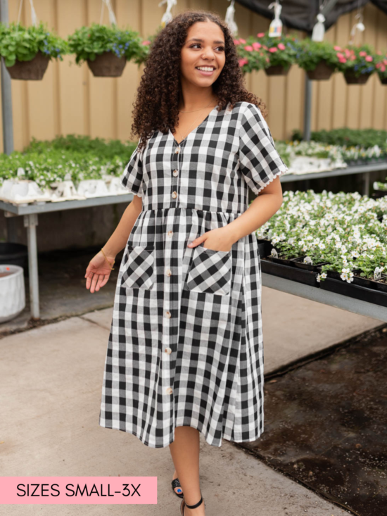 Arelie Black Gingham Button Dress