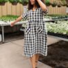 Arelie Black Gingham Button Dress