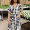 Arelie Black Gingham Button Dress