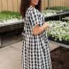 Arelie Black Gingham Button Dress