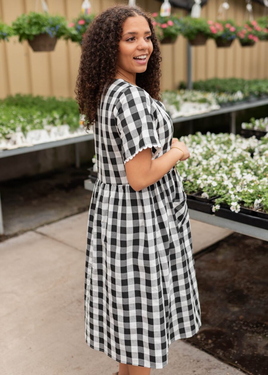 Arelie Black Gingham Button Dress