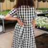 Arelie Black Gingham Button Dress