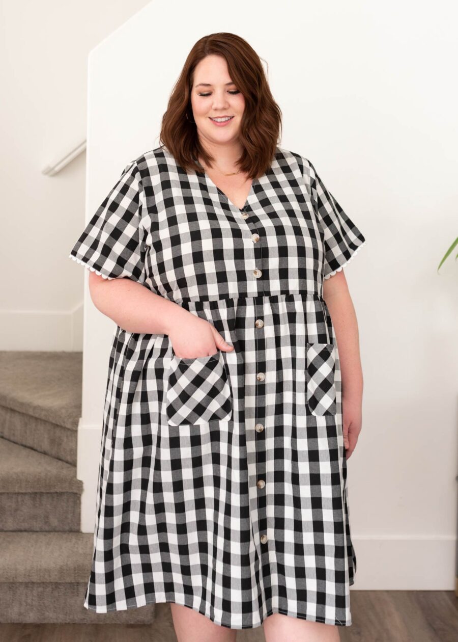 Arelie Black Gingham Button Dress