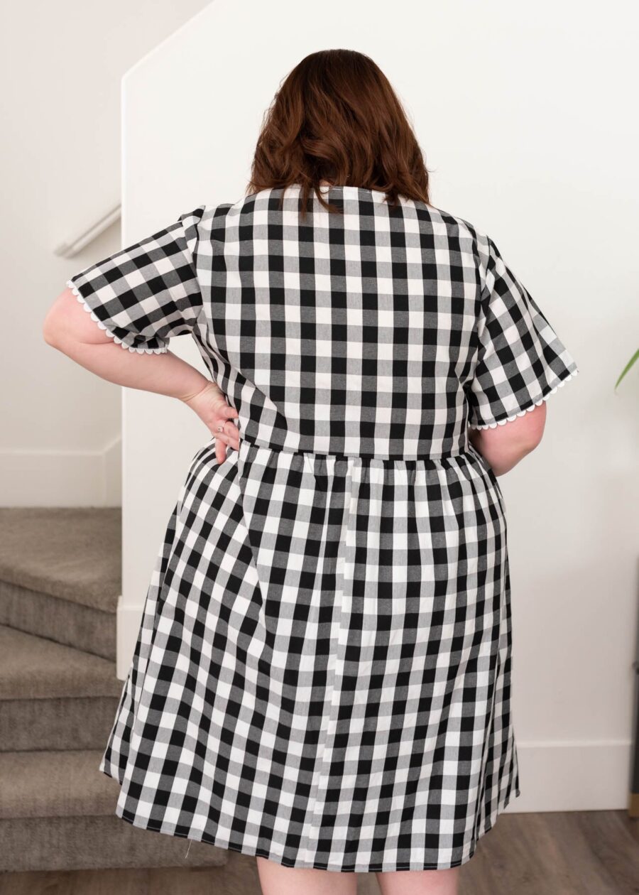 Arelie Black Gingham Button Dress