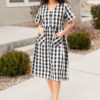 Arelie Black Gingham Button Dress