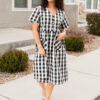 Arelie Black Gingham Button Dress