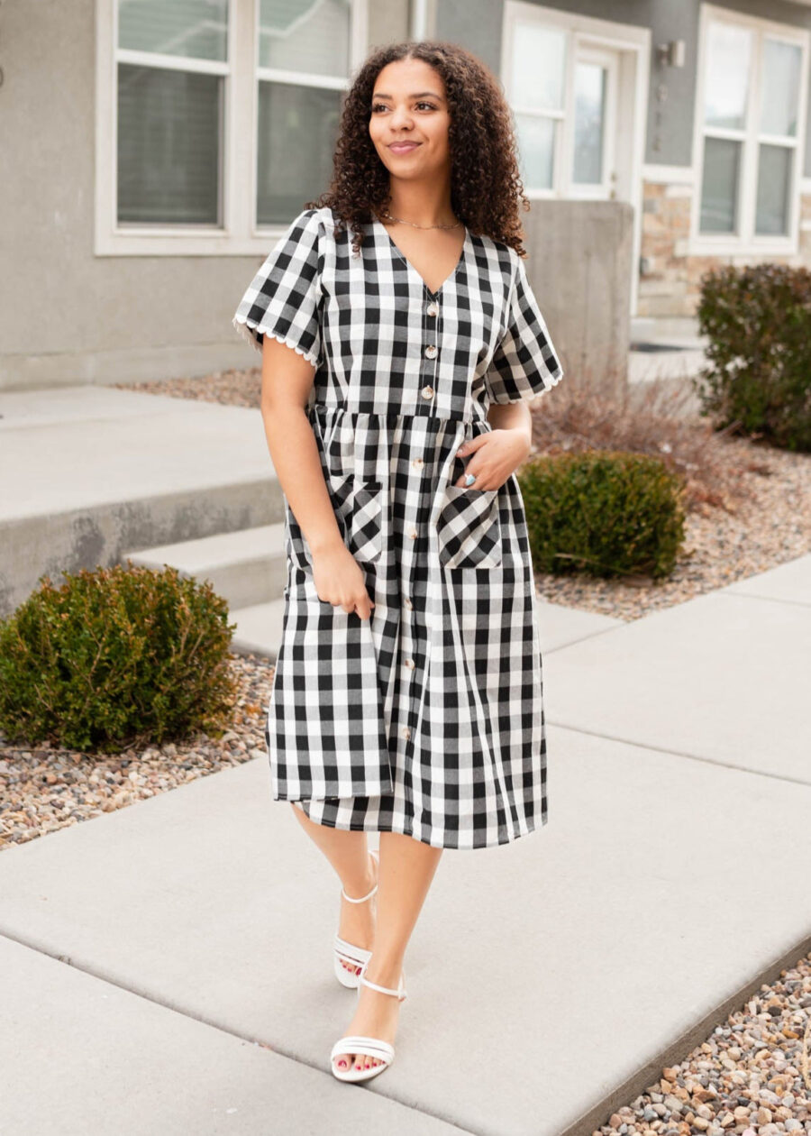 Arelie Black Gingham Button Dress