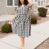 Arelie Black Gingham Button Dress