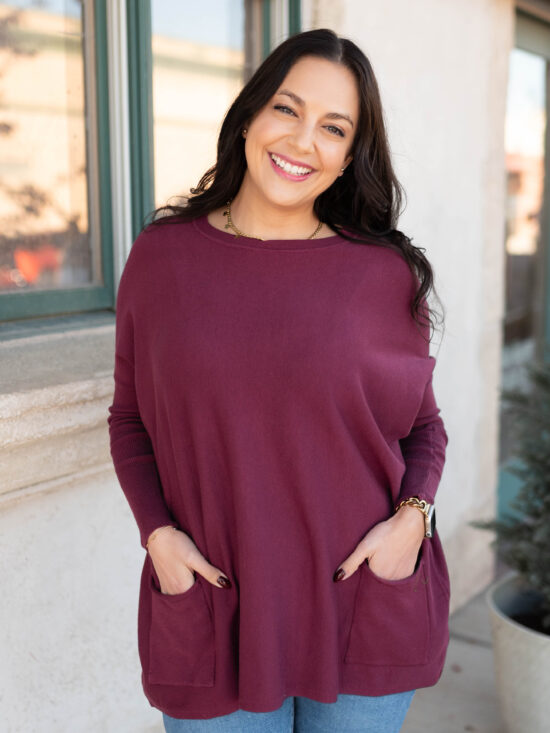 Aria Burgundy Pocket Sweater