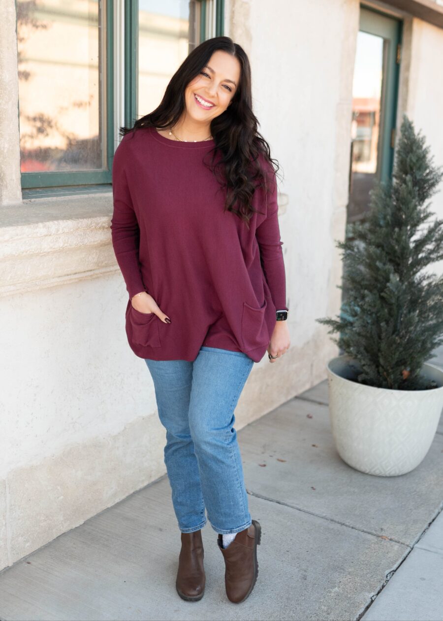 Aria Burgundy Pocket Sweater