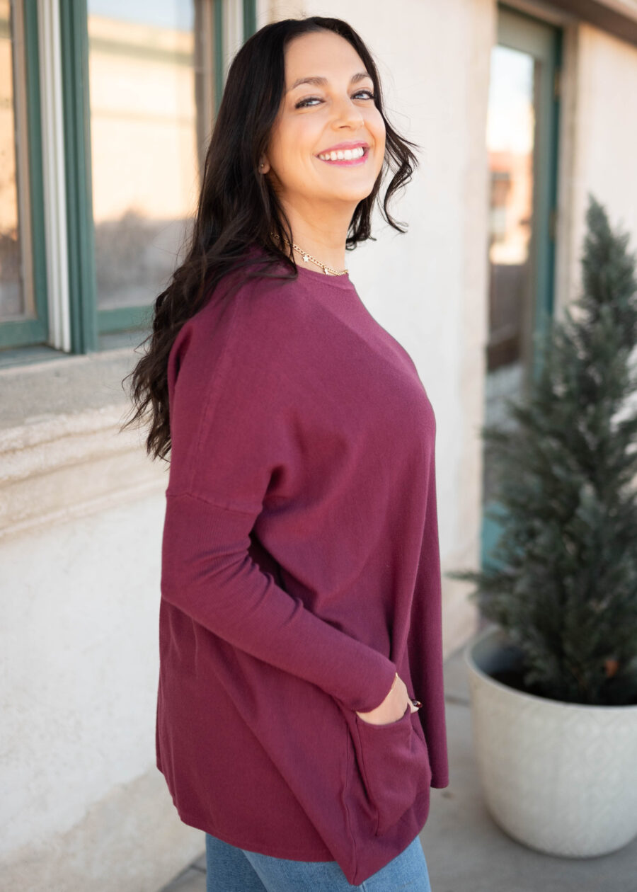 Aria Burgundy Pocket Sweater