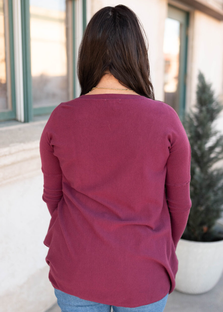 Aria Burgundy Pocket Sweater