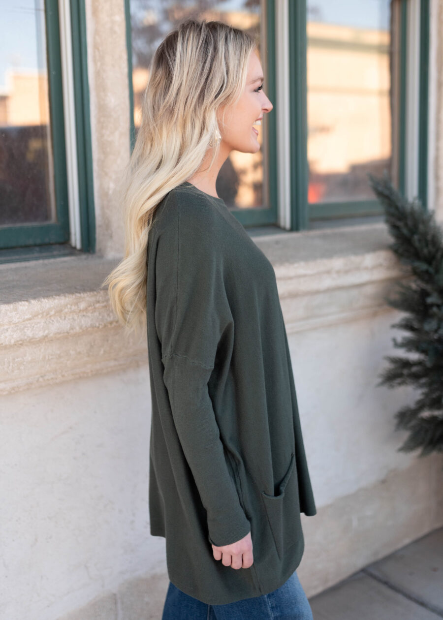 Aria Dark Green Pocket Sweater