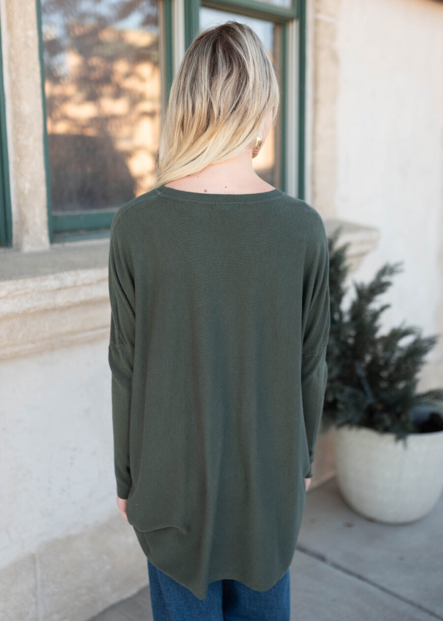 Aria Dark Green Pocket Sweater