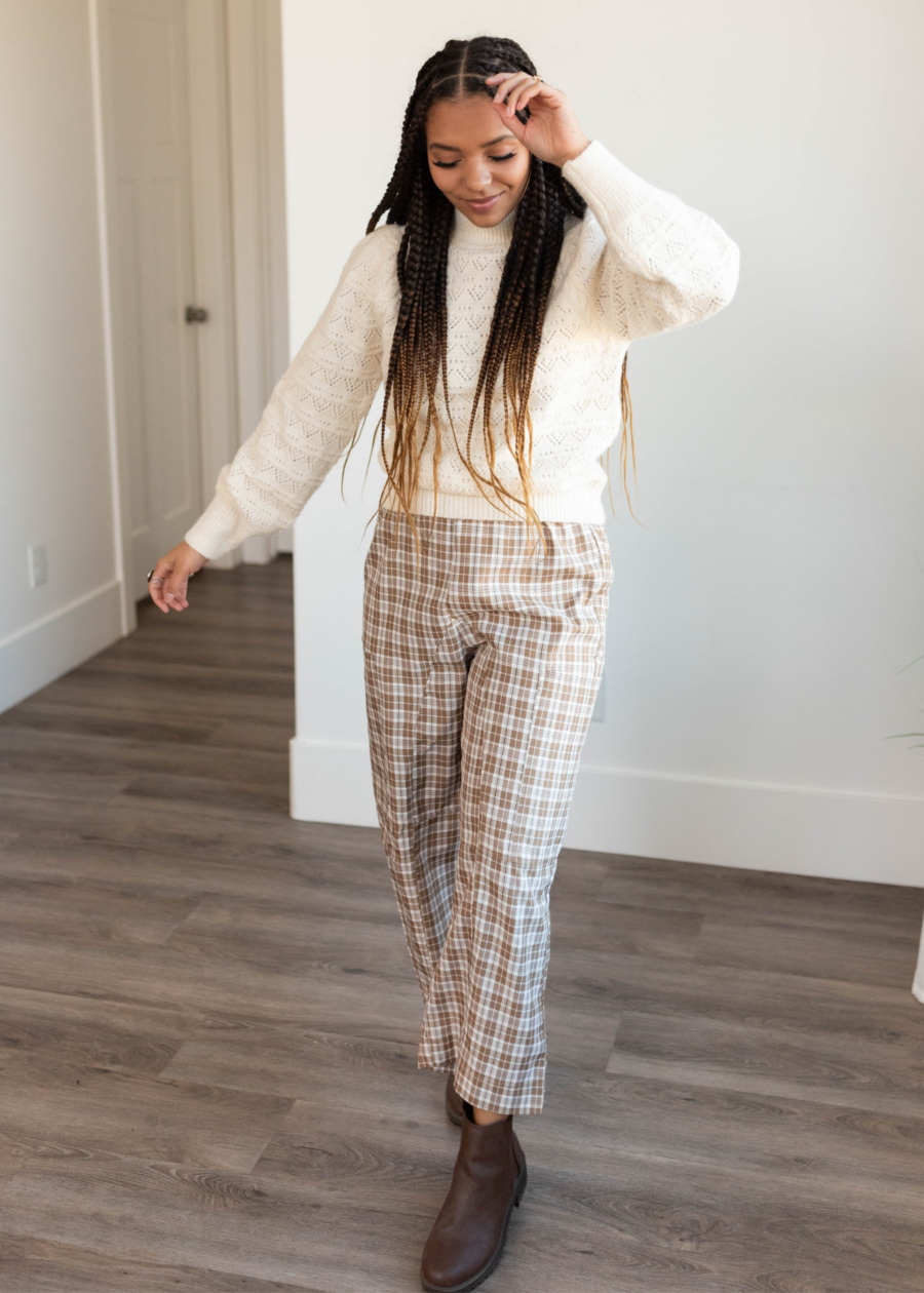 Ariana Coffee Plaid Pants