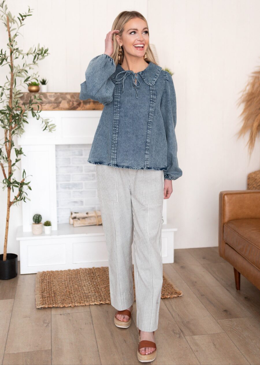 Arianna Chambray Denim Blouse